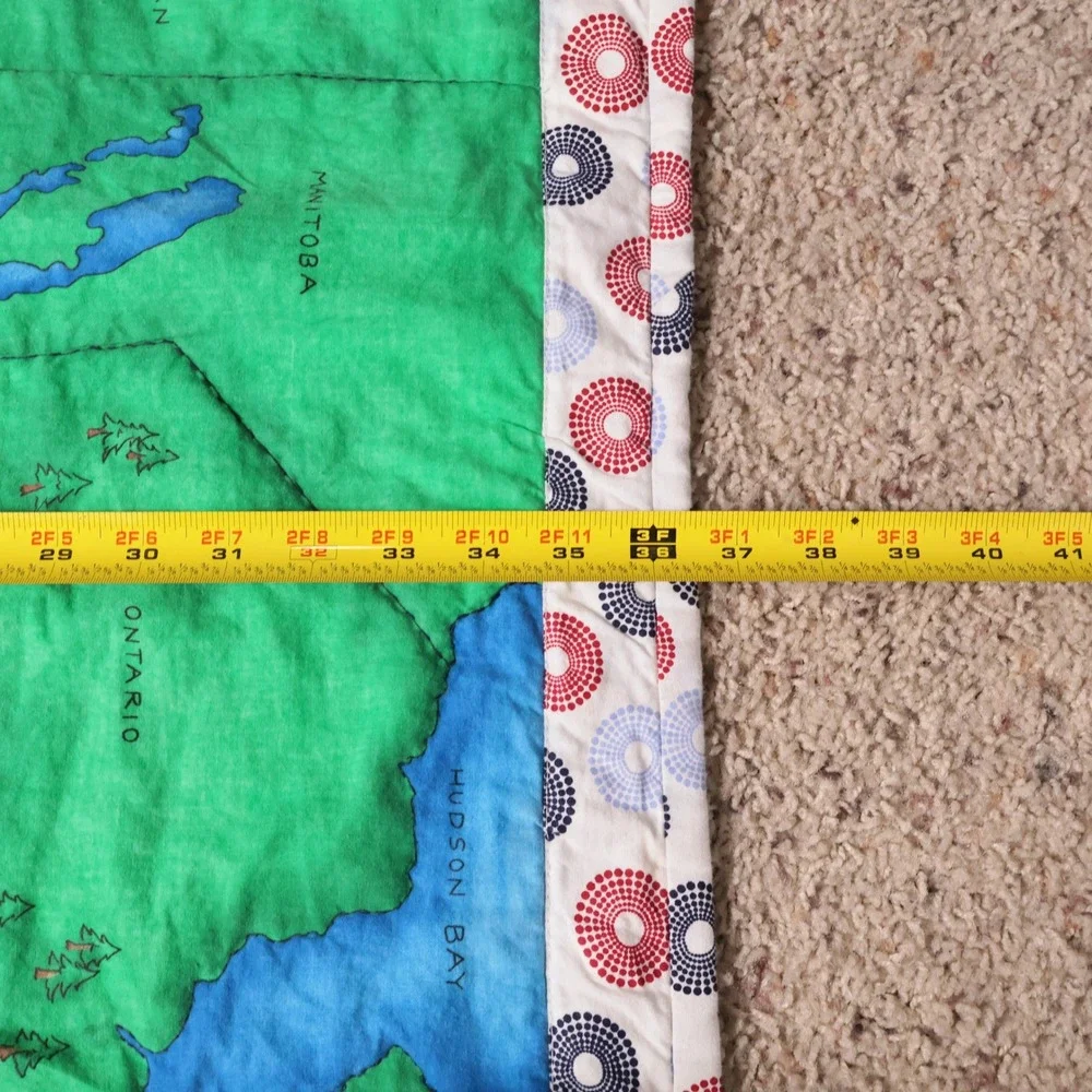 Handmade USA Map Kids Quilt Blanket Educational Geography Americana 44x36